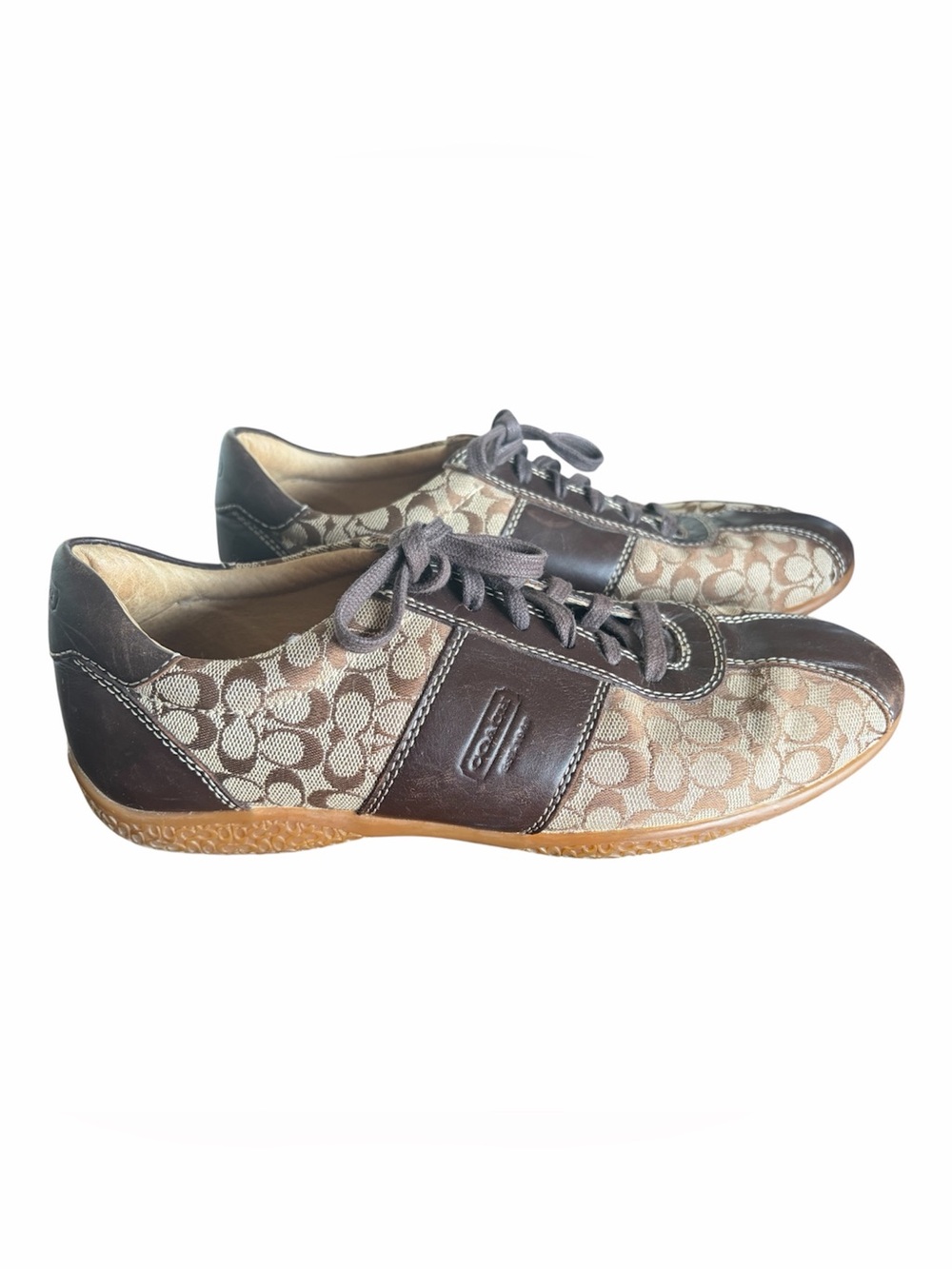 Coach Noella Signature Leather & Canvas Lace-Up Sneakers Size 7 1/2